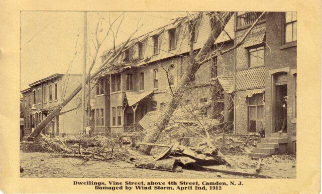 Dwellings on Vine Street above 4th, damaged by wind storm, April 2, 1912