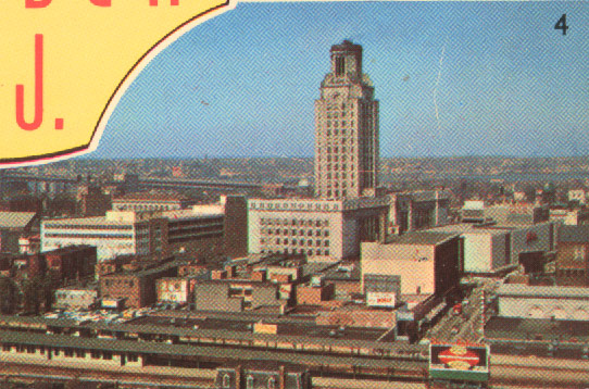 Center City Camden NJ — the elevated railway known as the Chinese Wall along Mickle Street, and the Stanley Theater