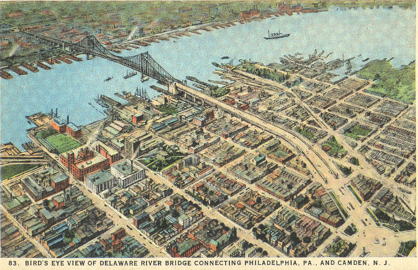 Bird's Eye View of Delaware River Bridge Connecting Philadelphia and Camden, circa 1926