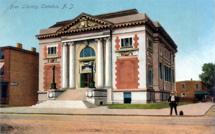 Postcard of the Carnegie Library at Broadway and Line Street