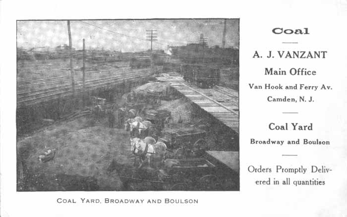 A.J. Vanzant Coal Yard at Van Hook Street and Ferry Avenue, Camden — postcard front