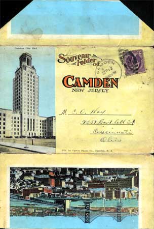 Camden postcard folder, 1930s — interior