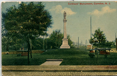Soldier's Monument as seen from the Armory, Camden, postcard