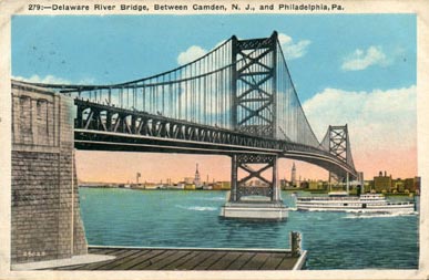 Delaware River Bridge looking southwest from North Camden, 1940