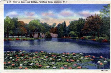 View of Lake and Bridge, Farnham Park, Camden NJ, 1930