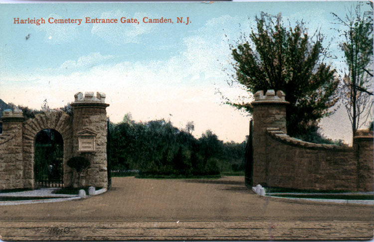 Harleigh Cemetery gate, Camden, NJ — postcard