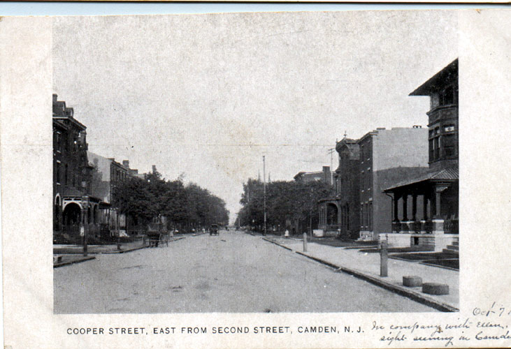 Cooper Street looking east from North 2nd Street, 1st house on right: 210 Cooper, 1st house on left: 215 Cooper