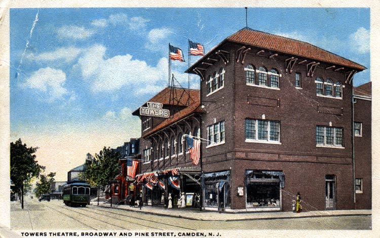Towers Theatre postcard, Broadway and Pine Street, Camden NJ, 1917