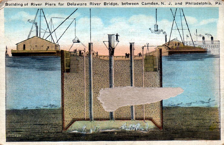 Building the River Piers for Delaware River Bridge, 1922