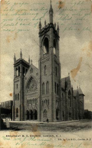 Postcard showing Broadway Methodist Episcopal Church, dedicated 1898
