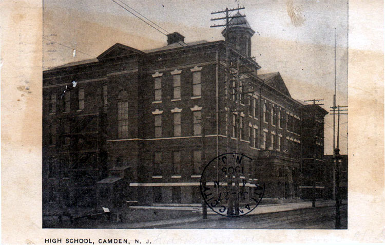 High School, Camden NJ, postcard mailed in 1905
