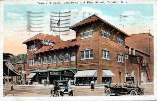 Towers Theatre postcard, Broadway and Pine Street, Camden NJ