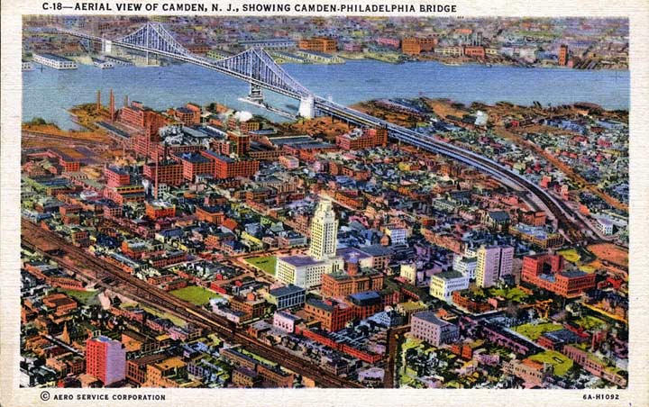 Aerial View of Camden Showing Camden-Philadelphia Bridge, circa 1946