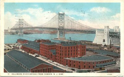 Delaware River Bridge with J. Eavenson soap factory in foreground