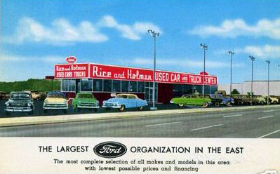 Rice and Holman Ford Used Cars, 2800 block of Admiral Wilson Boulevard, 1950s-1960s