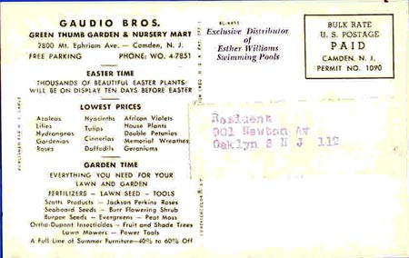 Gaudio Brothers Green Thumb Garden Market and Nursery (reverse)