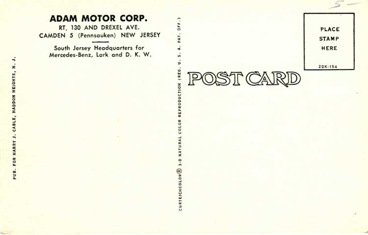 Adam Motors, Route 130 and Drexel Avenue, Pennsauken (reverse)
