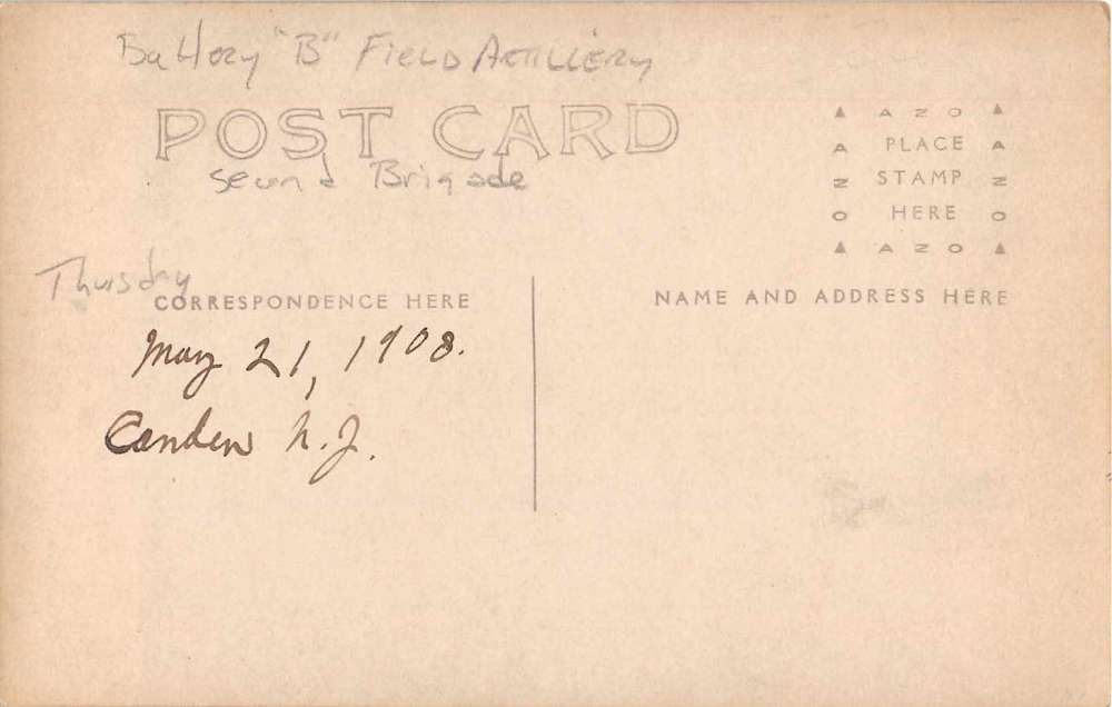 Battery B Field Artillery at 3rd Regiment Armory, 1908 (reverse)