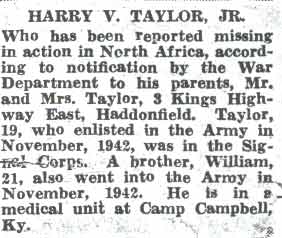 Harry V. Taylor Jr. — Camden Courier-Post, February 1944