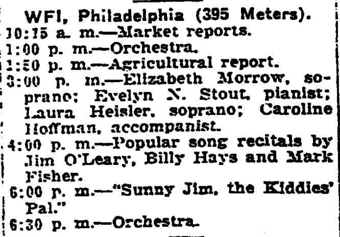 Trenton Evening Times radio listing, March 21, 1924