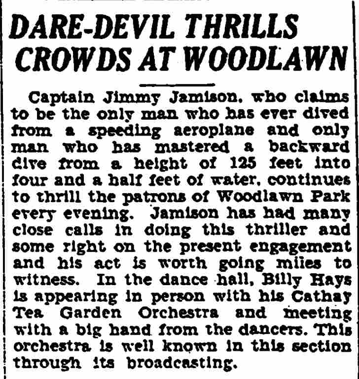 Dare-Devil Thrills Crowds at Woodlawn, Trenton Evening Times, July 17, 1930