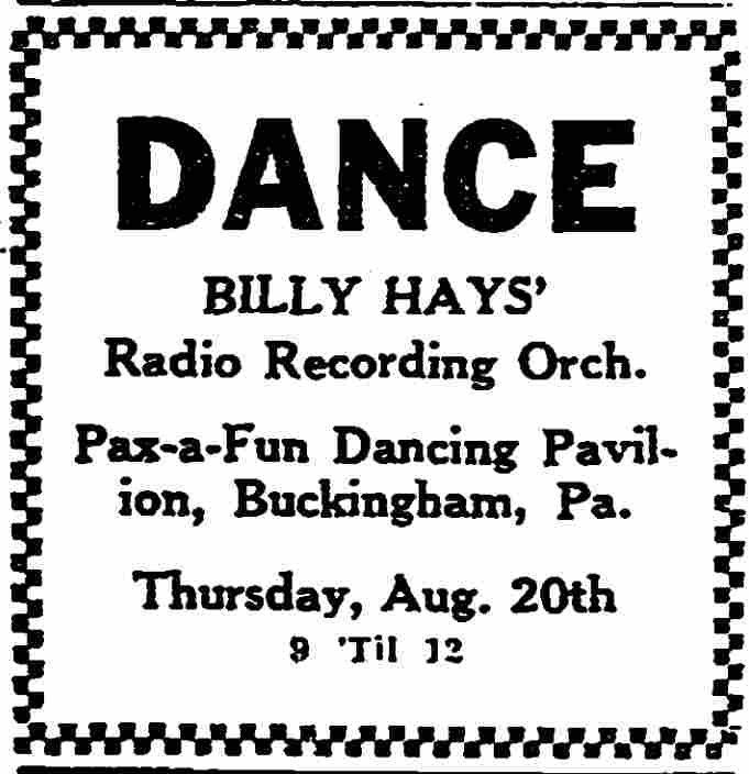 Dance advertisement, Pax-a-Fun Dancing Pavilion, Trenton Evening Times, August 19, 1931
