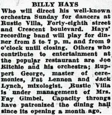 Billy Hays at Rustic Villa article, Camden Courier-Post, August 1936