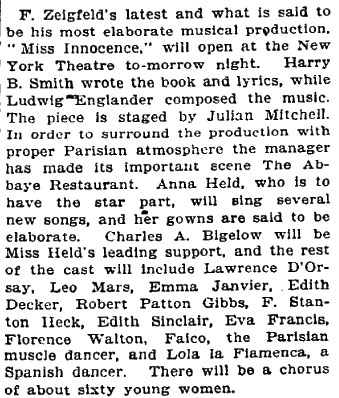 Miss Innocence preview — New York Times, November 29, 1908