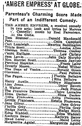 'Amber Empress' at Globe — New York Times, September 20, 1916, column 1