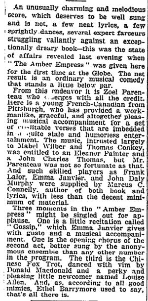 'Amber Empress' at Globe — New York Times, September 20, 1916, column 2