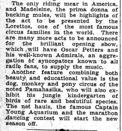 Camden Courier-Post, June 17, 1932, continuation — Pamahasika's Famous Pets, Captain Young Aquarium