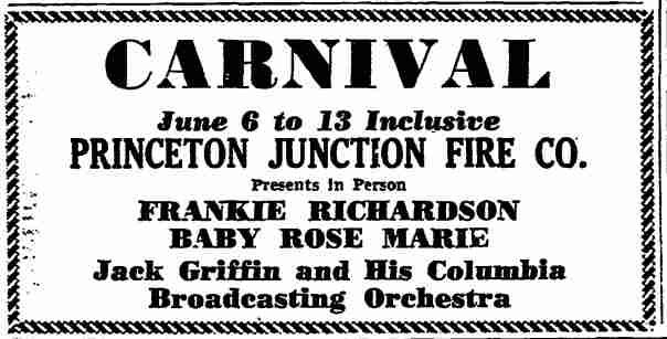 Trenton Evening Times — June 5, 1936 — Princeton Junction Fire Co. Carnival ad