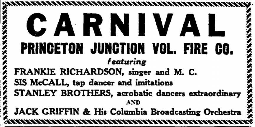 Trenton Evening Times — June 12, 1936 — Princeton Junction Fire Co. Carnival ad