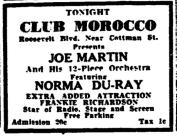 Trenton Evening Times — November 22, 1940 — Club Morocco ad featuring Frankie Richardson