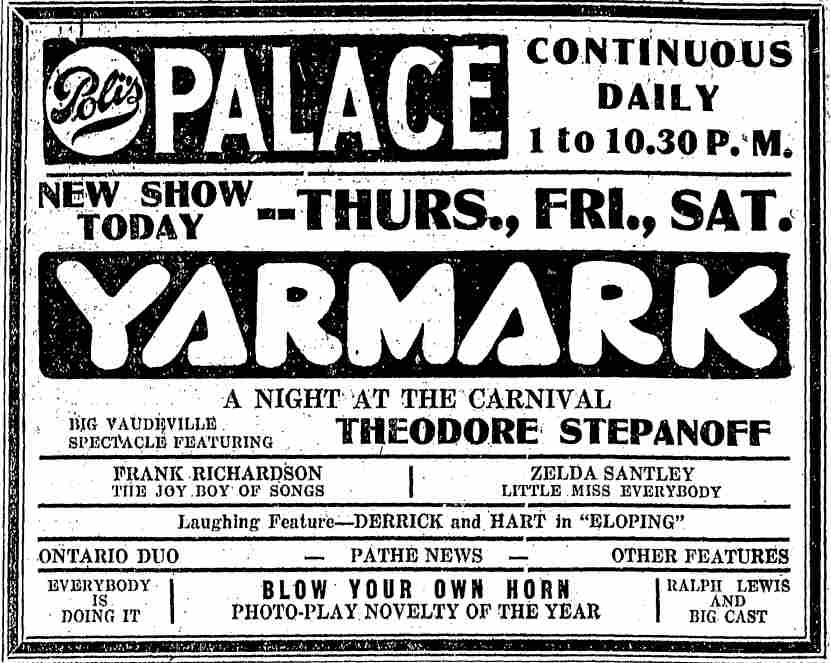 Springfield Republican — December 13, 1923, Poli's Palace vaudeville ad