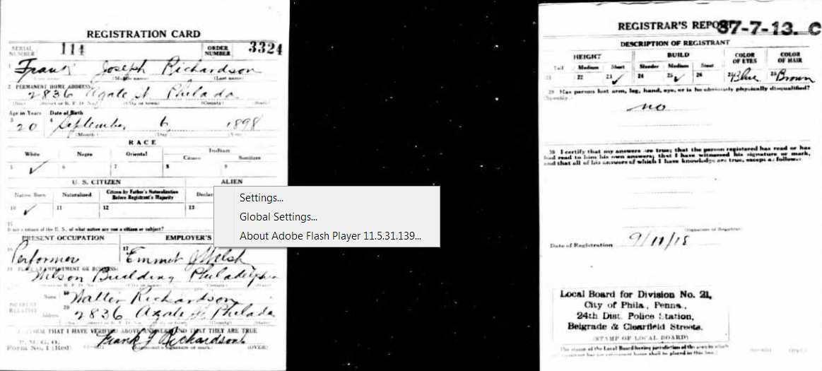 Frank Joseph Richardson — WWI Draft Registration Card, front