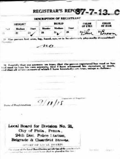 Frank Joseph Richardson — WWI Draft Registration Card, back