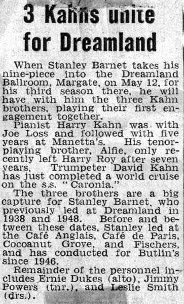 The Kahn Brothers play for Stanley Barnet at the Dreamland Ballroom, Margate, 1950s
