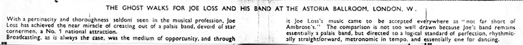 Joe Loss Orchestra at the Astoria Ballroom, late 1930s — caption