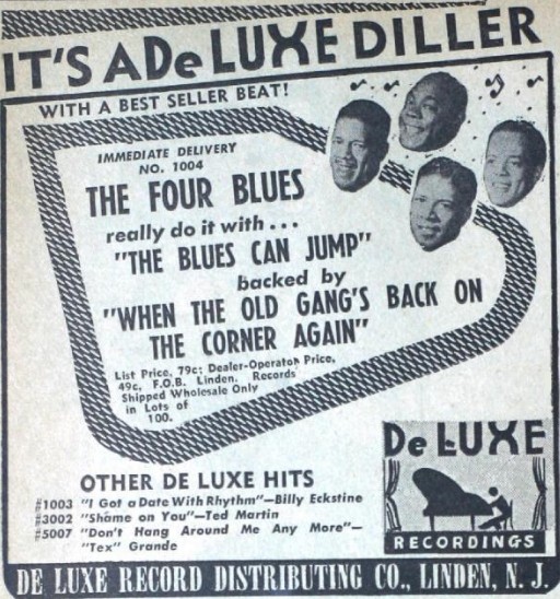 De Luxe Records No. 1004 advertisement, Billboard Magazine, November 24, 1945