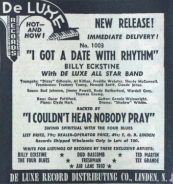 De Luxe Records No. 1003 advertisement, Billboard Magazine, October 27, 1945