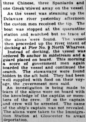7 Stowaways Found Hidden in Fruit Ship, continued — Camden Courier-Post, January 9, 1928