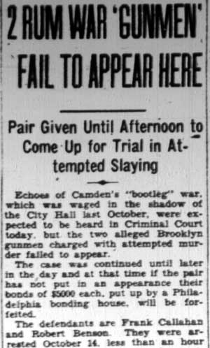 2 Rum War 'Gunmen' Fail to Appear Here — Camden Courier-Post, February 21, 1928